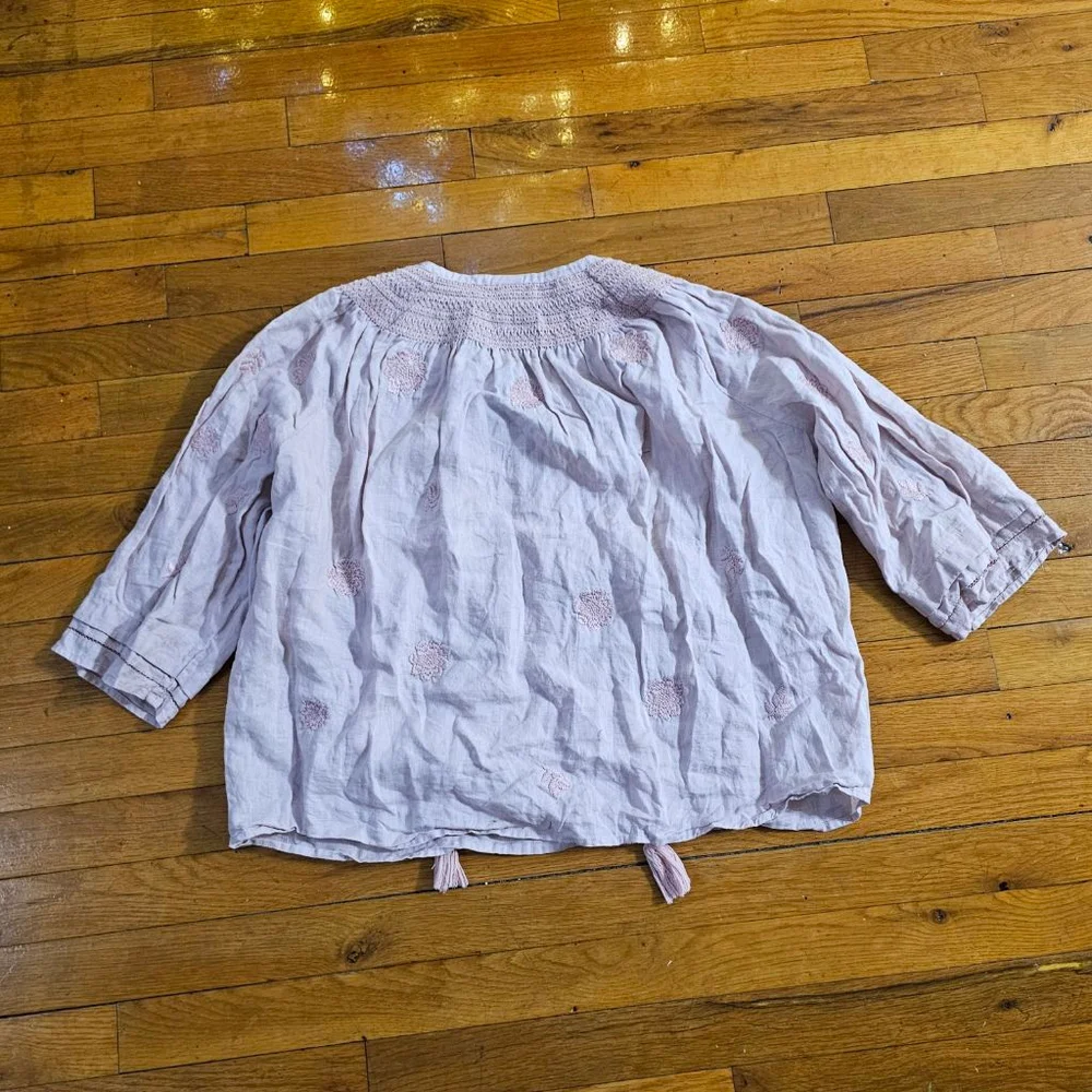 Magaschoni Pink Linen Embroidered Blouse Women's Size Large - Picture 6 of 8